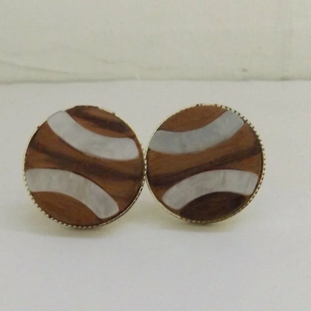 Vintage Brown White Wood with Resin Statement Basketball Cufflinks